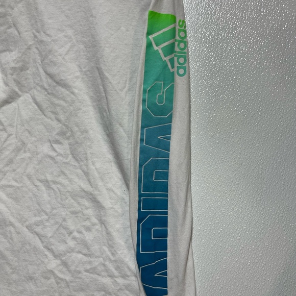 Adidas White Long Sleeve Tee with Blue and Green Accents - Picture 4 of 6